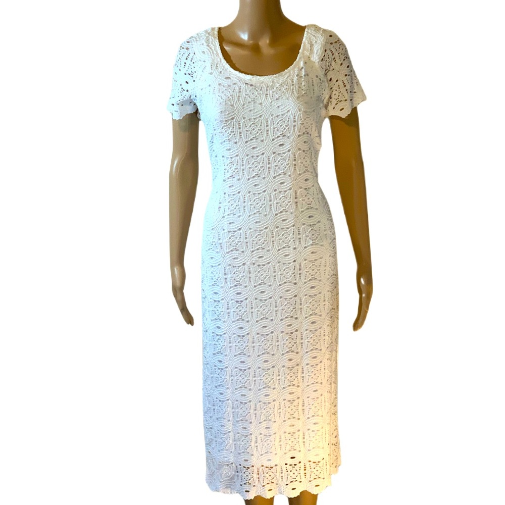 White Lace Knit Midi Dress Womens Large